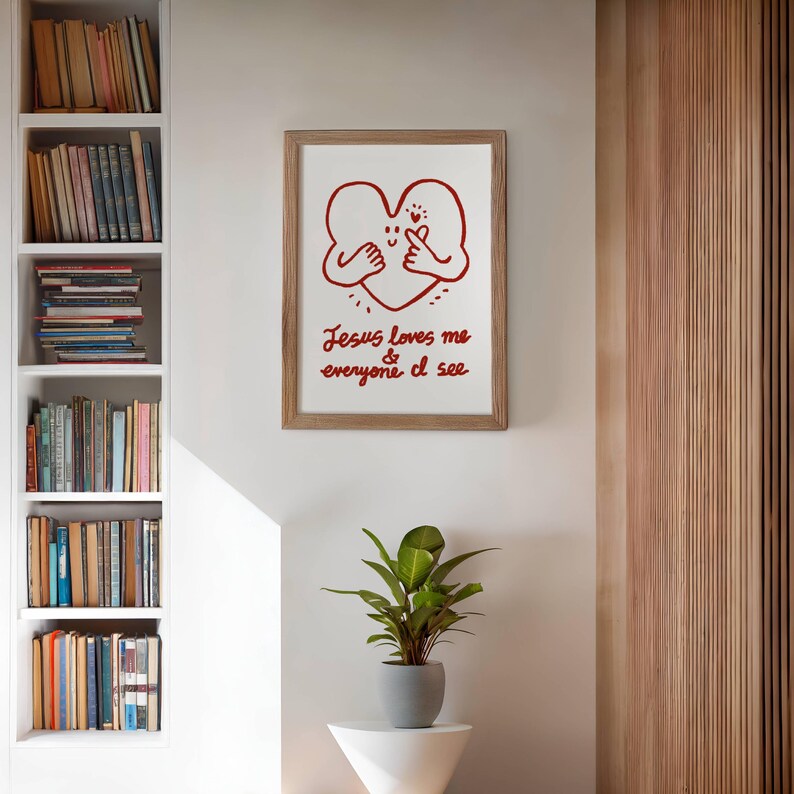 Jesus Loves Me Aesthetic Christian Wall Art, Retro Christian Wall Art, Modern Christian Art Print Trendy Christian Poster Christian Nursery