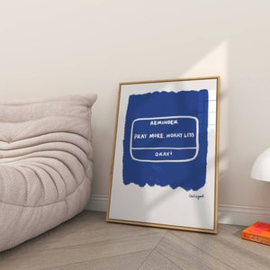 Pray More Worry Less Aesthetic Christian Art Print, Retro Christian Print, Modern Bible Quote, Prayer Room Decor Art, Trendy Reminder Poster
