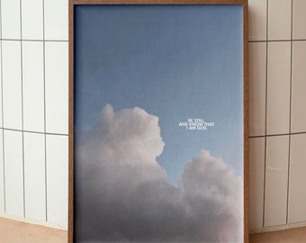 Psalm 46:10 Aesthetic Christian Wall Art, Modern Bible Verse Art Print, Biblical Scripture Wall Art, Minimal Christian Poster, Cloud Poster