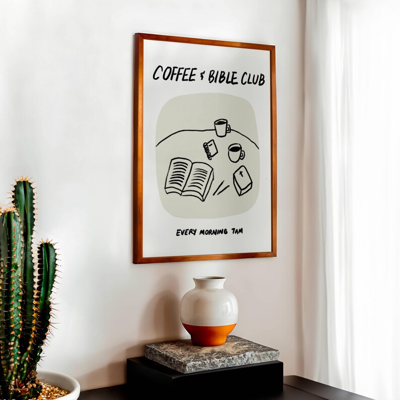 Aesthetic Christian Wall Art Coffee Bible Art Print Neutral Modern Christian Art Illustrated Retro Poster Christian Girl Faith Kitchen Decor