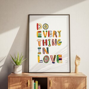 Do Everything In Love 1 Corinthians 16:14 Modern Bible Verse Art Print, Aesthetic Christian Wall Art, Retro Trendy Colorful Christian Poster