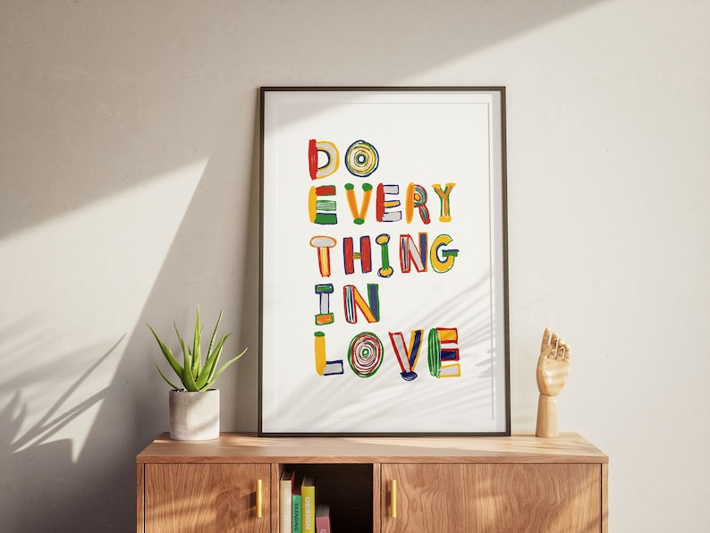 Do Everything In Love 1 Corinthians 16:14 Modern Bible Verse Art Print, Aesthetic Christian Wall Art, Retro Trendy Colorful Christian Poster