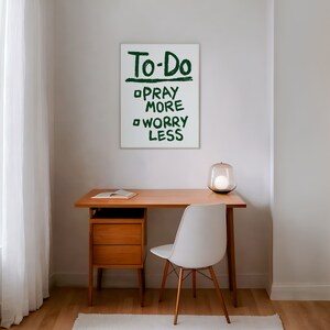 Pray More Worry Less Retro Christian Art Print, Aesthetic Christian Wall Art,  Modern Biblical Art, Prayer Room Decor Art, To Do List Poster