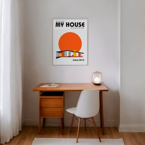 Joshua 24:15 Modern Bible Verse Art, Bauhaus architecture Wall Art, As For Me And My House we will serve the Lord, Biblical Scripture Art Print Aesthetic Christian God Poster