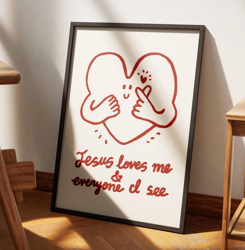 Jesus Loves Me Aesthetic Christian Wall Art, Retro Christian Wall Art, Modern Christian Art Print Trendy Christian Poster Christian Nursery