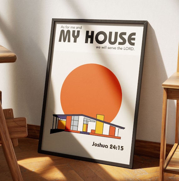 Joshua 24:15 Modern Bible Verse Art, Bauhaus Wall Art, As For Me And My House, Biblical Scripture Art Print Aesthetic Christian God Poster