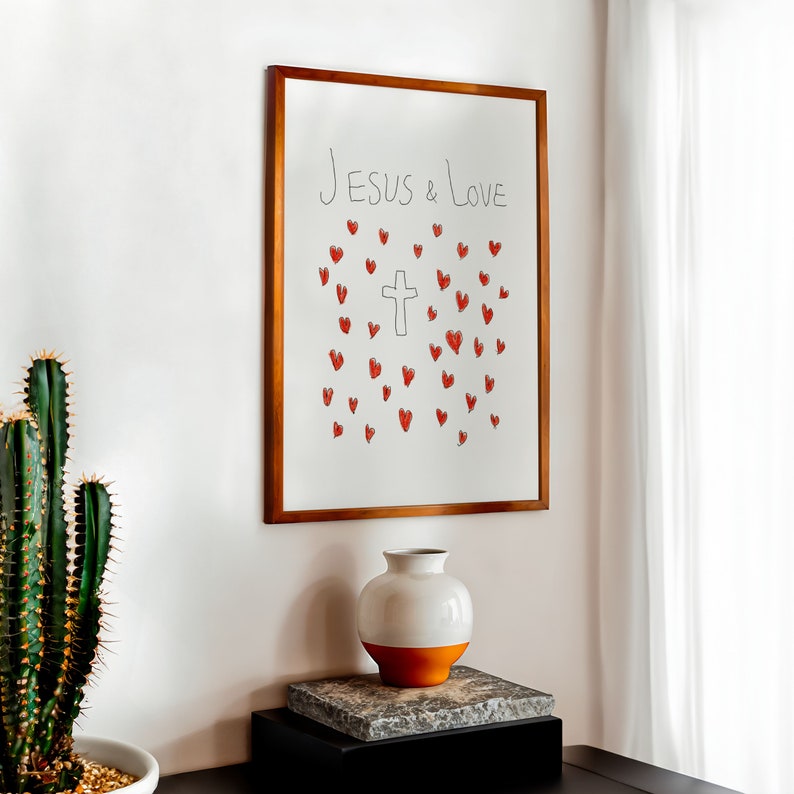 Jesus Love Aesthetic Christian Wall Art, Coquette Christian Wall Art, Modern Christian Art Print, Trendy Christian Poster, Christian Nursery
