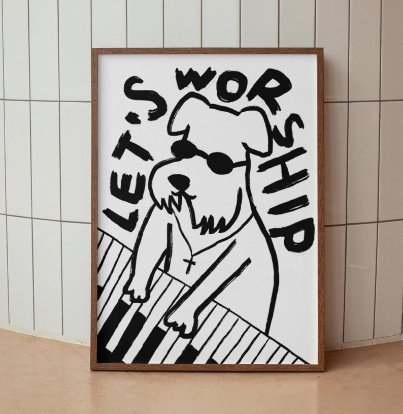 Aesthetic Christian Wall Art, Modern Christian Art Print Worship Poster, Puppy Dog Illustration Poster, Worship God Art Worship Leader Gift