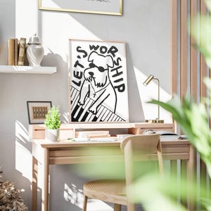Aesthetic Christian Wall Art, Modern Christian Art Print Worship Poster, Puppy Dog Illustration Poster, Worship God Art Worship Leader Gift