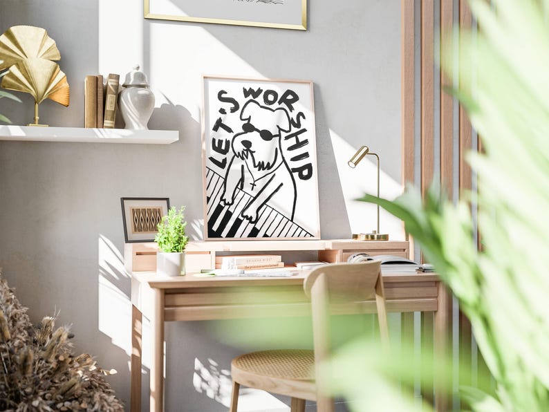 Aesthetic Christian Wall Art, Modern Christian Art Print Worship Poster, Puppy Dog Illustration Poster, Worship God Art Worship Leader Gift