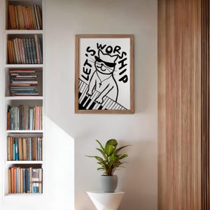 Retro Aesthetic Christian Wall Art Let's Worship Modern Christian Art Print Trendy Cat Illustration Poster Worship Leader Gift For Christian