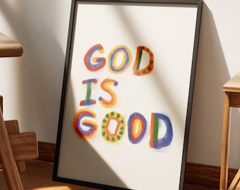 God Is Good Aesthetic Christian Wall Art, Modern Christian Art Print, Colorful Trendy Christian Poster, Retro Youth Alphabet Letters Poster