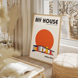 Joshua 24:15 Modern Bible Verse Art, Bauhaus architecture Wall Art, As For Me And My House we will serve the Lord, Biblical Scripture Art Print Aesthetic Christian God Poster