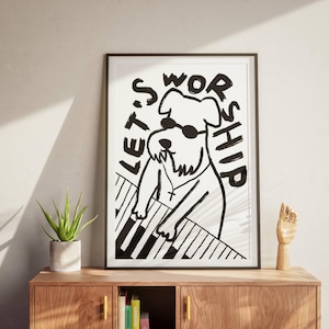 Aesthetic Christian Wall Art, Modern Christian Art Print Worship Poster, Puppy Dog Illustration Poster, Worship God Art Worship Leader Gift