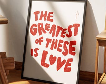 Greatest Of These Is Love 1 Corinthians 13:13 Retro Christian Wall Art Aesthetic Christian Girl Poster Coquette Biblical Scripture Art Print