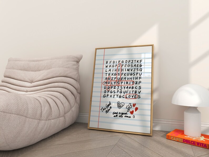 God Jesus Holy Spirit Crossword Puzzle Retro Aesthetic Christian Wall Art, Coquette Wall Art, God Is Good Art Print, Modern Christian Poster