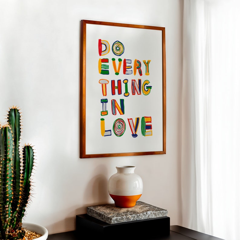 Do Everything In Love 1 Corinthians 16:14 Modern Bible Verse Art Print, Aesthetic Christian Wall Art, Retro Trendy Colorful Christian Poster