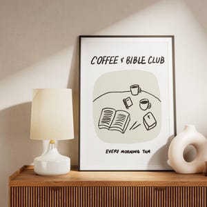 Aesthetic Christian Wall Art Coffee Bible Art Print Neutral Modern Christian Art Illustrated Retro Poster Christian Girl Faith Kitchen Decor