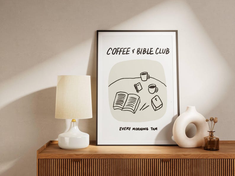 Aesthetic Christian Wall Art Coffee Bible Art Print Neutral Modern Christian Art Illustrated Retro Poster Christian Girl Faith Kitchen Decor