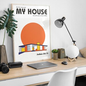 Joshua 24:15 Modern Bible Verse Art, Bauhaus architecture Wall Art, As For Me And My House we will serve the Lord, Biblical Scripture Art Print Aesthetic Christian God Poster