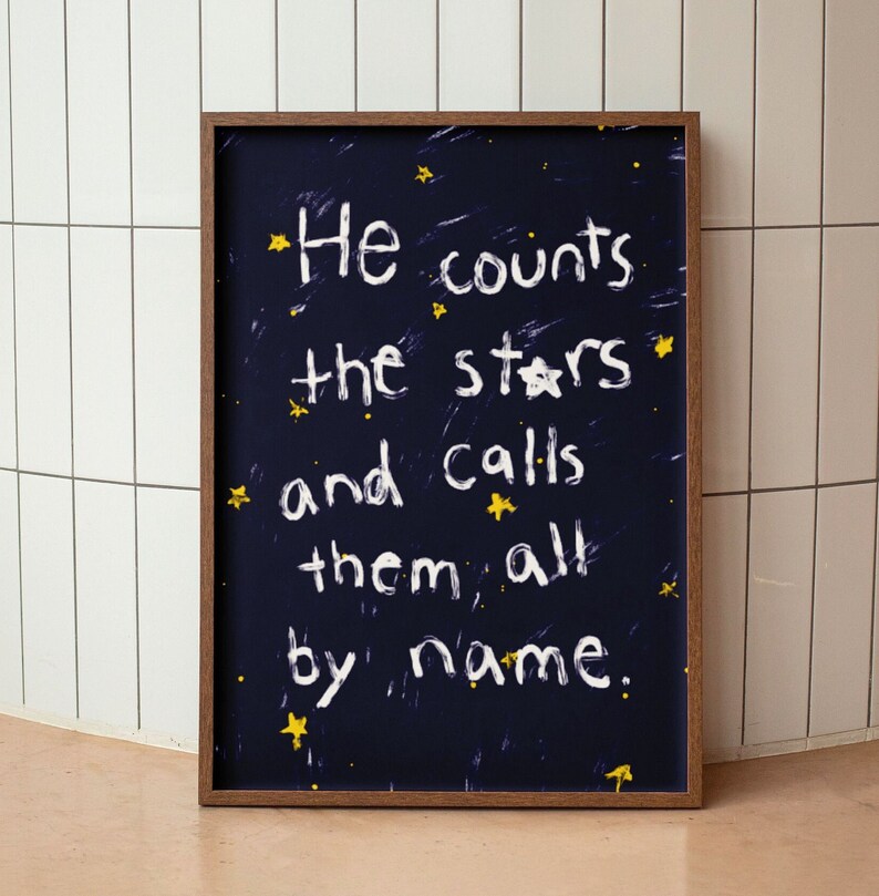 Psalm 147:4 He Counts The Stars and calls them all by name, Hand illustration Modern Bible Verse Wall Art, Aesthetic Christian Art, Biblical Scripture Art Print, Christian Bible Poster