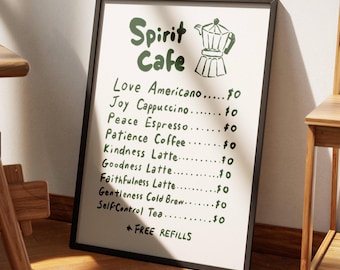 Fruit of the Spirit Cafe Aesthetic Christian Wall Art, Galatians 5:22-23 Modern Bible Verse Art Print, Retro Christian Cafe Coffee Bar Decor