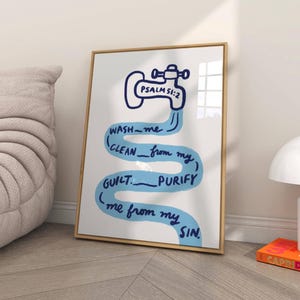 Psalm 51:2 Wash Me Clean Modern Bible Verse Wall Art, Aesthetic Christian Bathroom Decor Retro Biblical Scripture Print Cute Bathroom Poster
