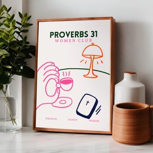 Proverbs 31 Woman Club, Aesthetic Christian Wall Art, Coquette Christian Girl Wall Decor, Feminine Christian Art Strength Dignity Wisdom Art