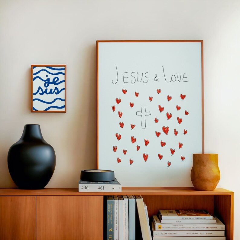 Jesus Love Aesthetic Christian Wall Art, Coquette Christian Wall Art, Modern Christian Art Print, Trendy Christian Poster, Christian Nursery