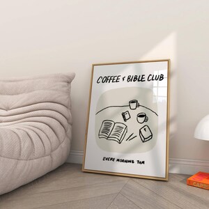 Aesthetic Christian Wall Art Coffee Bible Art Print Neutral Modern Christian Art Illustrated Retro Poster Christian Girl Faith Kitchen Decor