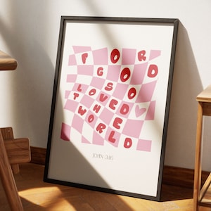 For God So Loved The World, John 3:16 Retro Groovy Christian Wall Art, Aesthetic Christian Girl Wall Art, Coquette Biblical Scripture Print
