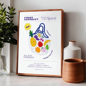 Fruit of the Spirit Aesthetic Christian Wall Art Modern Bible Verse Wall Art Biblical Print Christian Girl Retro Fruit Market Poster Kitchen