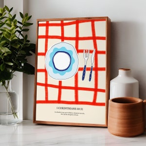 1 Korinther 10:31 Ästhetische christliche Wandkunst, moderne Bibel-Vers-Kunstdruck, Retro christliches Plakat, Küchenwandkunst, Herrlichkeit Gottes Kunst