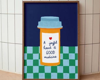 Joyful Heart Good Medicine Aesthetic Christian Wall Art Proverbs 17:22 Modern Bible Verse Art Print Retro Colorful Biblical Scripture Poster