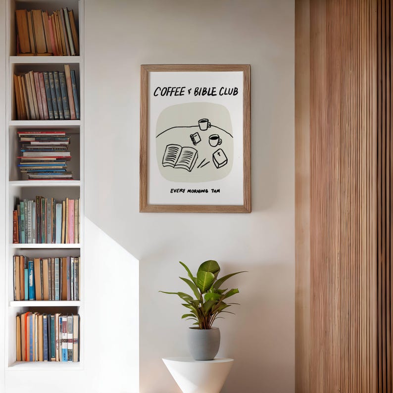 Aesthetic Christian Wall Art Coffee Bible Art Print Neutral Modern Christian Art Illustrated Retro Poster Christian Girl Faith Kitchen Decor