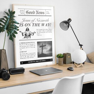 Good News Newspaper Vintage Aesthetic Christian Wall Art, Luke 2:10, 2 Thessalonians 3, Modern Bible Verse Wall Art Biblical Scripture Print