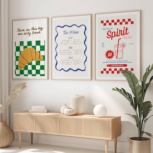 Set of 3 Retro Aesthetic Christian Wall Art Bundle, Modern Christian Art Prints, Christian Kitchen Decor Fruit Of The Spirit Our Daily Bread