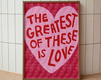 Il più grande di questi è l'amore 1 Corinzi 13:13 Retro Christian Wall Art Aesthetic Christian Girl Poster Coquette Biblical Scripture Art Print