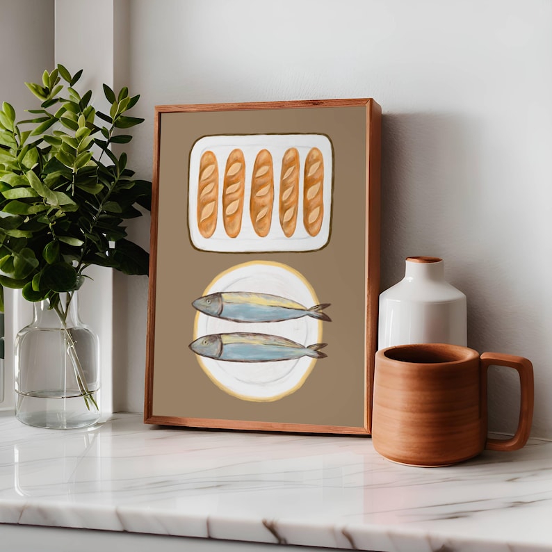 Set of 3 Aesthetic Christian Wall Art Bundle, Neutral Modern Christian Art Print Salt And Light, 5 Loaves 2 Fish, Joshua 24:15 Scripture Art