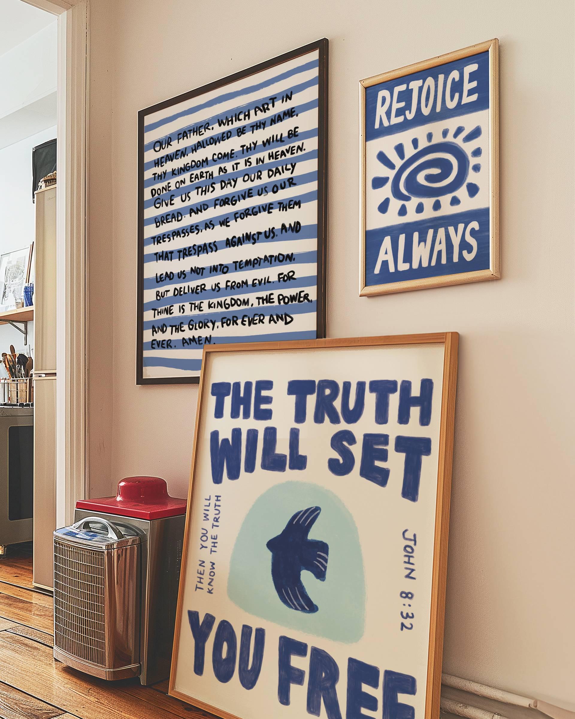 Set of 3 Aesthetic Christian Wall Art Bundle, Blue Modern Bible Verse ...