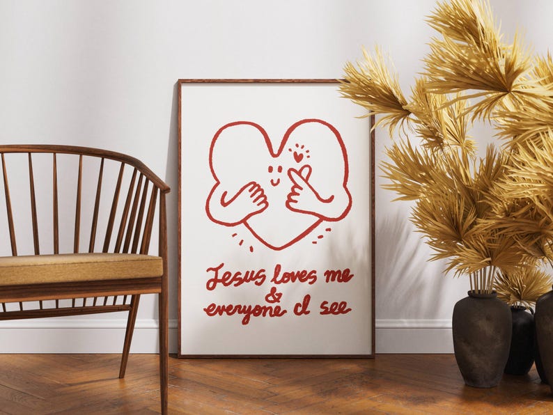 Jesus Loves Me Aesthetic Christian Wall Art, Retro Christian Wall Art, Modern Christian Art Print Trendy Christian Poster Christian Nursery