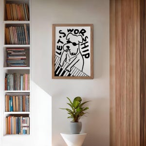 Aesthetic Christian Wall Art, Modern Christian Art Print Worship Poster, Puppy Dog Illustration Poster, Worship God Art Worship Leader Gift