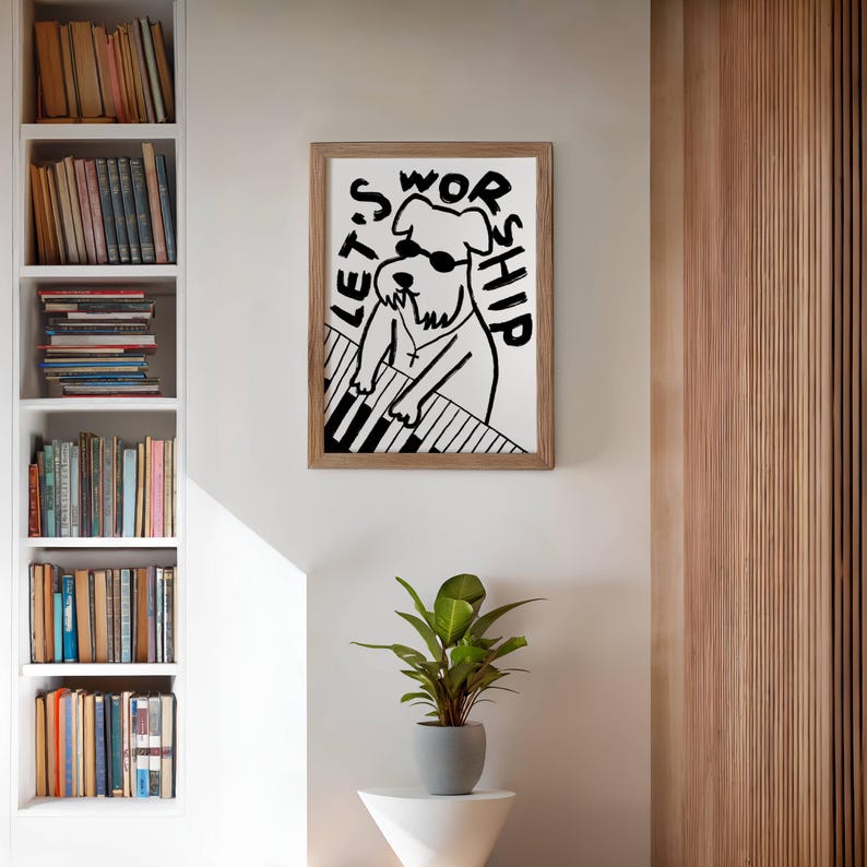 Aesthetic Christian Wall Art, Modern Christian Art Print Worship Poster, Puppy Dog Illustration Poster, Worship God Art Worship Leader Gift