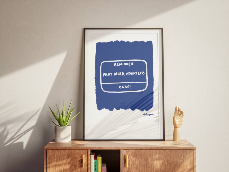 Pray More Worry Less Aesthetic Christian Art Print, Retro Christian Print, Modern Bible Quote, Prayer Room Decor Art, Trendy Reminder Poster