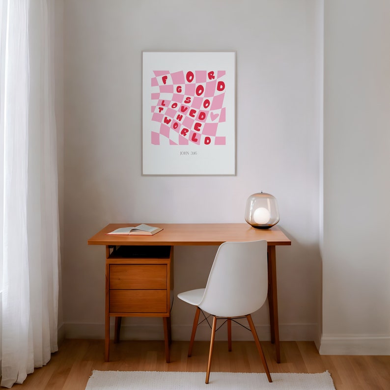For God So Loved The World, John 3:16 Retro Groovy Christian Wall Art, Aesthetic Christian Girl Wall Art, Coquette Biblical Scripture Print