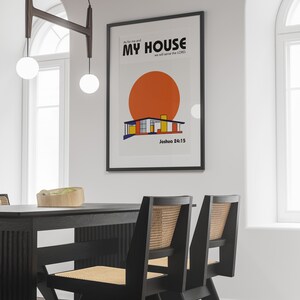 Joshua 24:15 Modern Bible Verse Art, Bauhaus architecture Wall Art, As For Me And My House we will serve the Lord, Biblical Scripture Art Print Aesthetic Christian God Poster