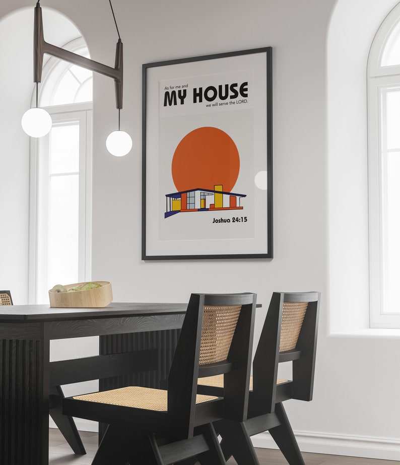 Joshua 24:15 Modern Bible Verse Art, Bauhaus architecture Wall Art, As For Me And My House we will serve the Lord, Biblical Scripture Art Print Aesthetic Christian God Poster