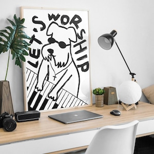 Aesthetic Christian Wall Art, Modern Christian Art Print Worship Poster, Puppy Dog Illustration Poster, Worship God Art Worship Leader Gift