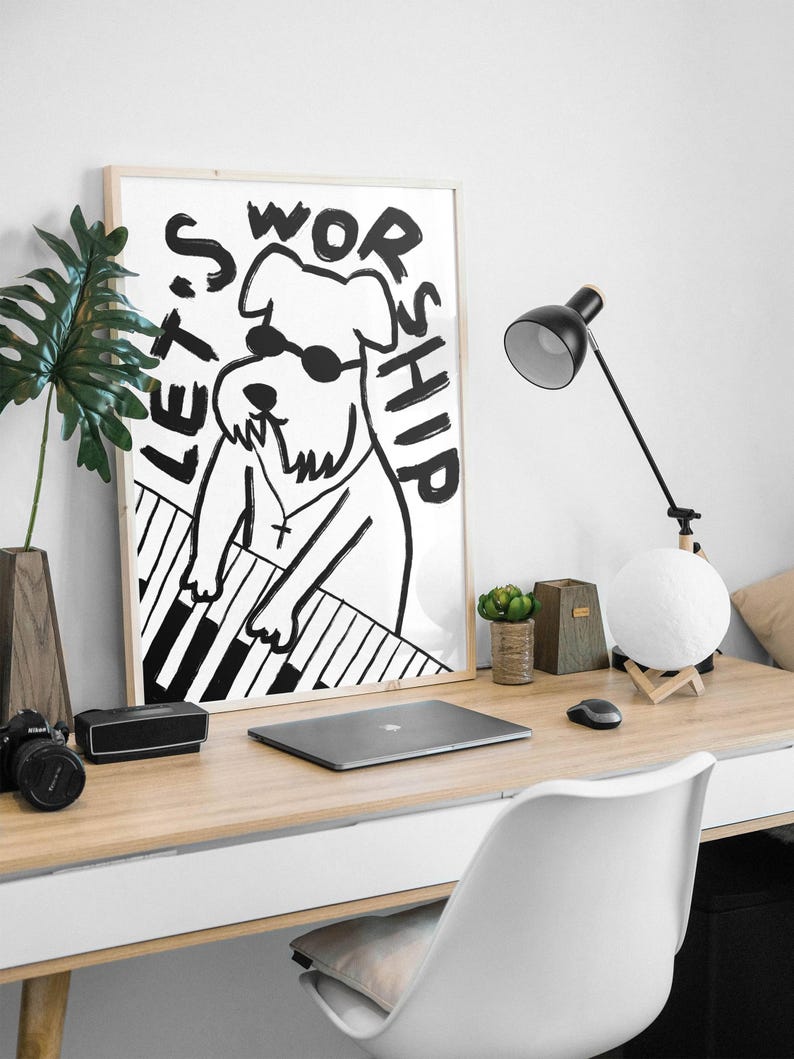 Aesthetic Christian Wall Art, Modern Christian Art Print Worship Poster, Puppy Dog Illustration Poster, Worship God Art Worship Leader Gift
