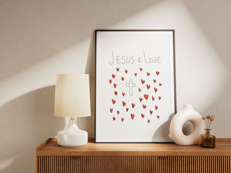 Jesus Love Aesthetic Christian Wall Art, Coquette Christian Wall Art, Modern Christian Art Print, Trendy Christian Poster, Christian Nursery